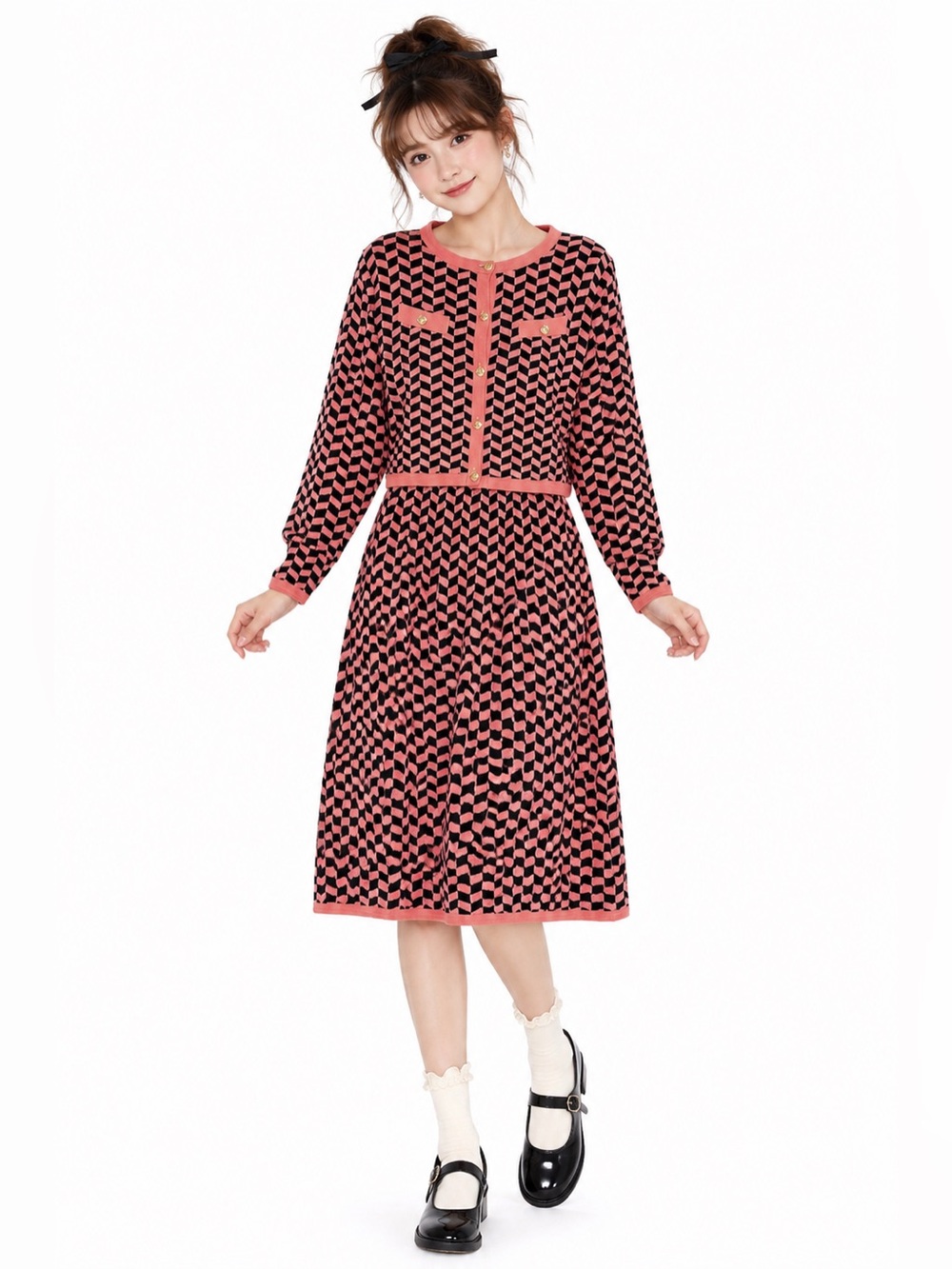 Y2K Retro Knit Skirt Set Chevron Cropped Maximalist Clueless Dopamine Dressing